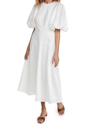 Pure Color Round Neck Half Puff Sleeve Casual Maxi Dresses For Women