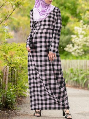 Casual Plaid Print Side Zipper Long Sleeve Maxi Dress