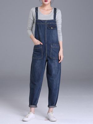 shopping מידות גדולות S-6XL Casual Women Denim Pockets Jumpsuit Playsuit