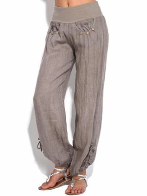 shopping מידות גדולות Women Casual High Waist Pure Color Button Yoga Harem Pants