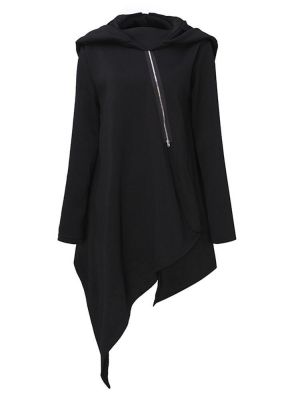 Loose Women Long Sleeve Zipper Casual Irregular Hem Sweatshirt