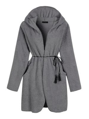 Plus Size Women Thick Hooded Fleece Coats With Belt