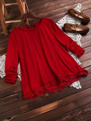European American Style Women Lace Patchwork Solid Color T-Shirts Tops