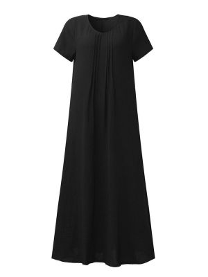 Casual Vintage Pleat Pure Color Maxi Dress