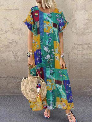 Bohemian Print Short Sleeve Summer Plus Size Dress