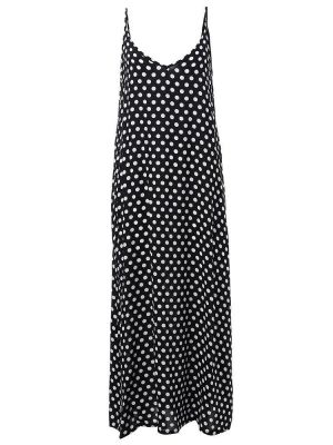 Summer Women Sexy Maxi Dress V-Neck Strap Dot Backless Pockets Dresses