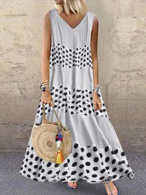 Polka Dot Patchwork V-neck Sleeveless Summer Plus Size Dress