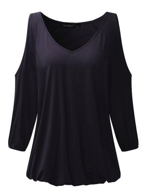 Sexy Women Off Shoulder V-Neck Pure Color Three Quarter Sleeve Blouse