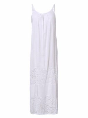 Women White Strap Lace Crochet Patchwork Beach Maxi Dress