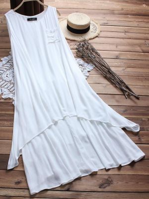 shopping מידות גדולות Plus Size Women Vintage Sleeveless A-line Layered Maxi Dress