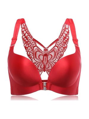 shopping הלבשה תחתונה Front Closure Butterfly Embroidery Back Wireless Push Up Bra