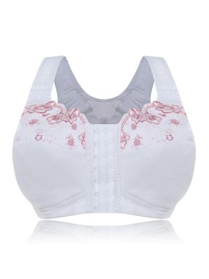 FULLGLADY Plus Size Embroidery Wireless Full Cup Front Closure Bra