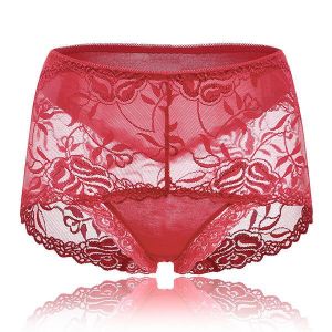 Women Seduced Lace Hollow Out Mid Waist Breathable Soft Briefs