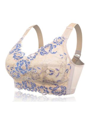 Plus Size Lace Jacquard Prevent Sagging Push Up Wireless Bra