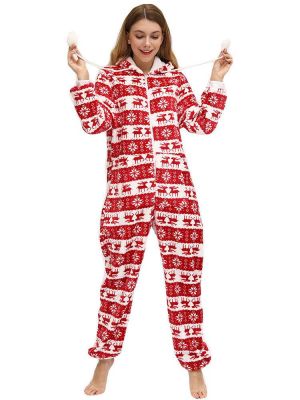 Christmas Costume Flannel Loungewear Sleepwear With Hood Jumpsuits