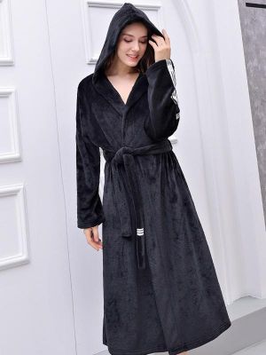 Plus Size Long Sleeve Kimono Robe With Hood Longline Nightgown
