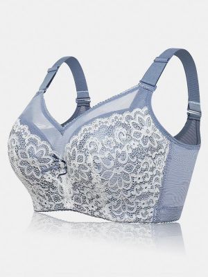 Plus Size Lace Mesh Gather Adjustable Push Up Minimizer Bra