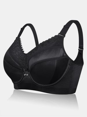 Plus Size Glossy Full Coverage Lace-trim Lightly Lined Gather Push Up Bra