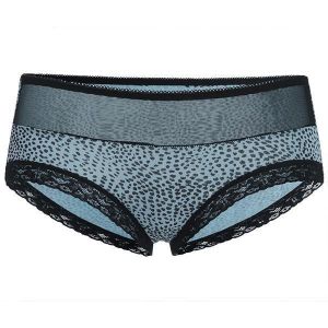 Sexy Women Leopard Printed Lace Panties Mesh Breathable Mid Waist Modal Briefs