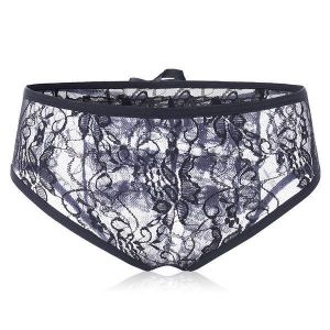 Women Plus Large Size Sexy Crotchless Lace Overlays Ruffle Back Low Waist Panties