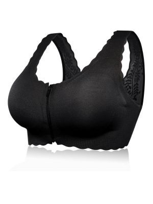Front Zipper Lace V Type Strappy Removable Padding Seamless Wireless Bra