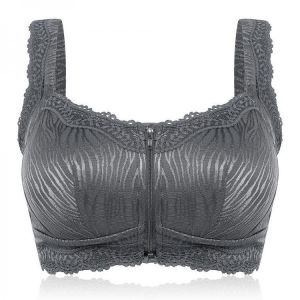 Plus Size Lace Full Cup Front Zipper Wireless Gather Bra