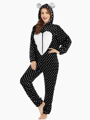 shopping פיג׳מות Flannel Front Zip Polka Dot Onesie Long Sleeve Animals Pajama Set