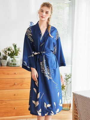 Red Long Sleeve Floral Bridal Silk Kimono Nightgown Robes