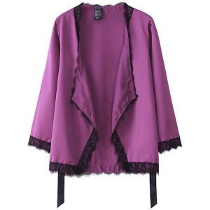 Sexy Women Silk Long Sleeve Thin Robe Lace Hem Cardigan Nightwear Cover