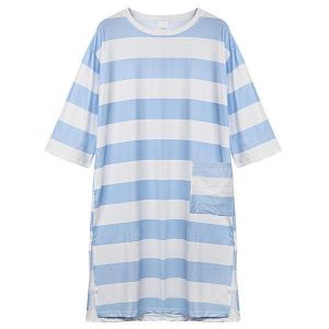 Cozy Soft Stripe Long Sleeve Homewear Round Collar Breathable Sleepwear