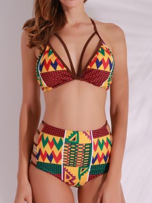 shopping בגדי ים Sexy Stretchy High Rise Halter Geometric Patchwork Bikini Sets Swimsuit For Women