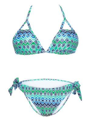 Women Tracy Sexy Halter Wireless Swimwear Argyle Pattern Low Waist Bikini Set