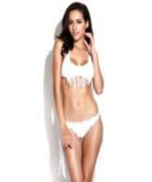 White Fringe Halter Top and Scrunch Butt Bikini Swimwear