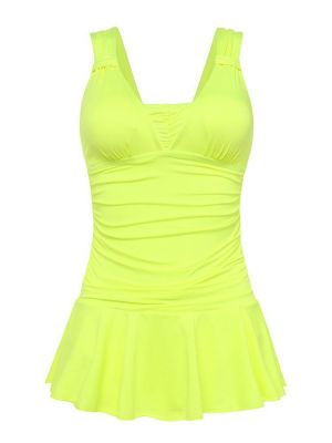 Conservative Push Up Sleeveless Cute Ruffle Wireless One Piece Bathing Suits Swimwear