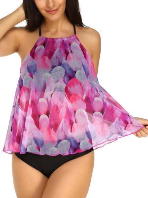Halter Printed High Waist Tankinis Padded Beach Bathing Suit