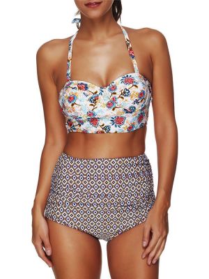 Sexy Printed Halter String High Waist Panties Women Swimsuit Tankinis Sets