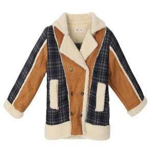 Baby Children Boys Fur Leather Plaid Jacket Double-Breasted Coat