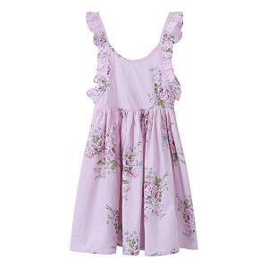 shopping לילדים ואמהות Kid Girls Cotton Vintage Floral Printed Sleeveless Backless Princess Dress