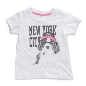 shopping לילדים ואמהות 2015 New Little Maven Baby Girl Children Glasses Dog White Cotton Short Sleeve T-shirt Top