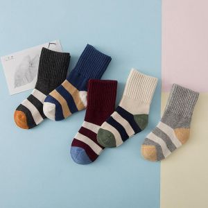 shopping לילדים ואמהות 5 Pairs Kids Children Socks Winter Colorful Socks Cotton Stripes Ultra Soft Crew Socks 3-12 Years