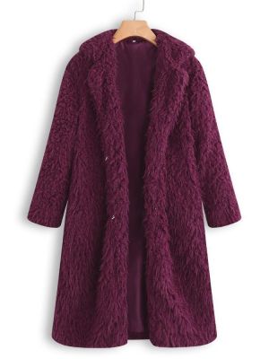 Teddy Faux Fur Solid Color Turn Down Collar Long Coats