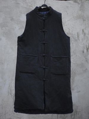 Vintage Women Sleeveless Plate Buckle Pocket Winter Solid Color Vest Coats