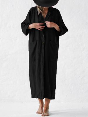 Women Long Sleeve Button Open Front Long Maxi Coats