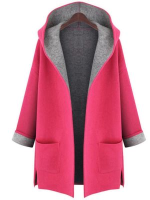 L-5XL Women Solid Color Autumn Winter Hooded Coats with Pockets