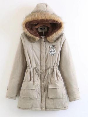 Winter Women Pure Color Fur Collar Hooded Thicken Coats