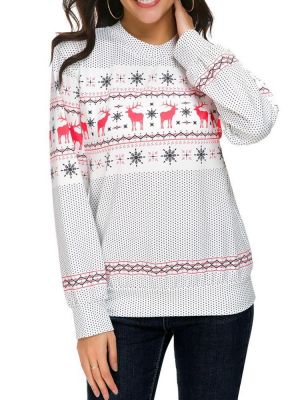 shopping מעילים וג׳קטים Autumn Winter Women Long Sleeve Deer Christmas Printed Sweatshirt