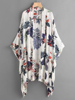 shopping מעילים וג׳קטים Women Summer Floral Print Loose Long Sleeve Irregular Hem Cardigans