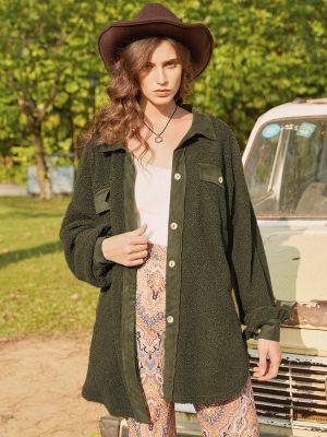 Fleece Patchwork Solid Color Irregular Hem Long Sleeve Coats