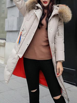 Casual Faux Fur Hooded Long Down Coats