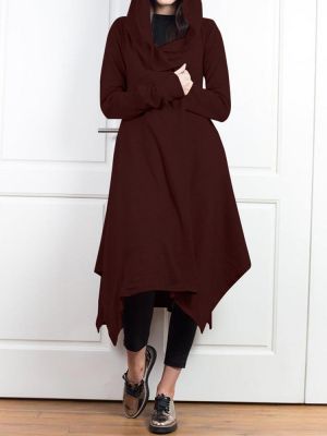 Solid Color Open Front Irregular Hem Hooded Cardigans